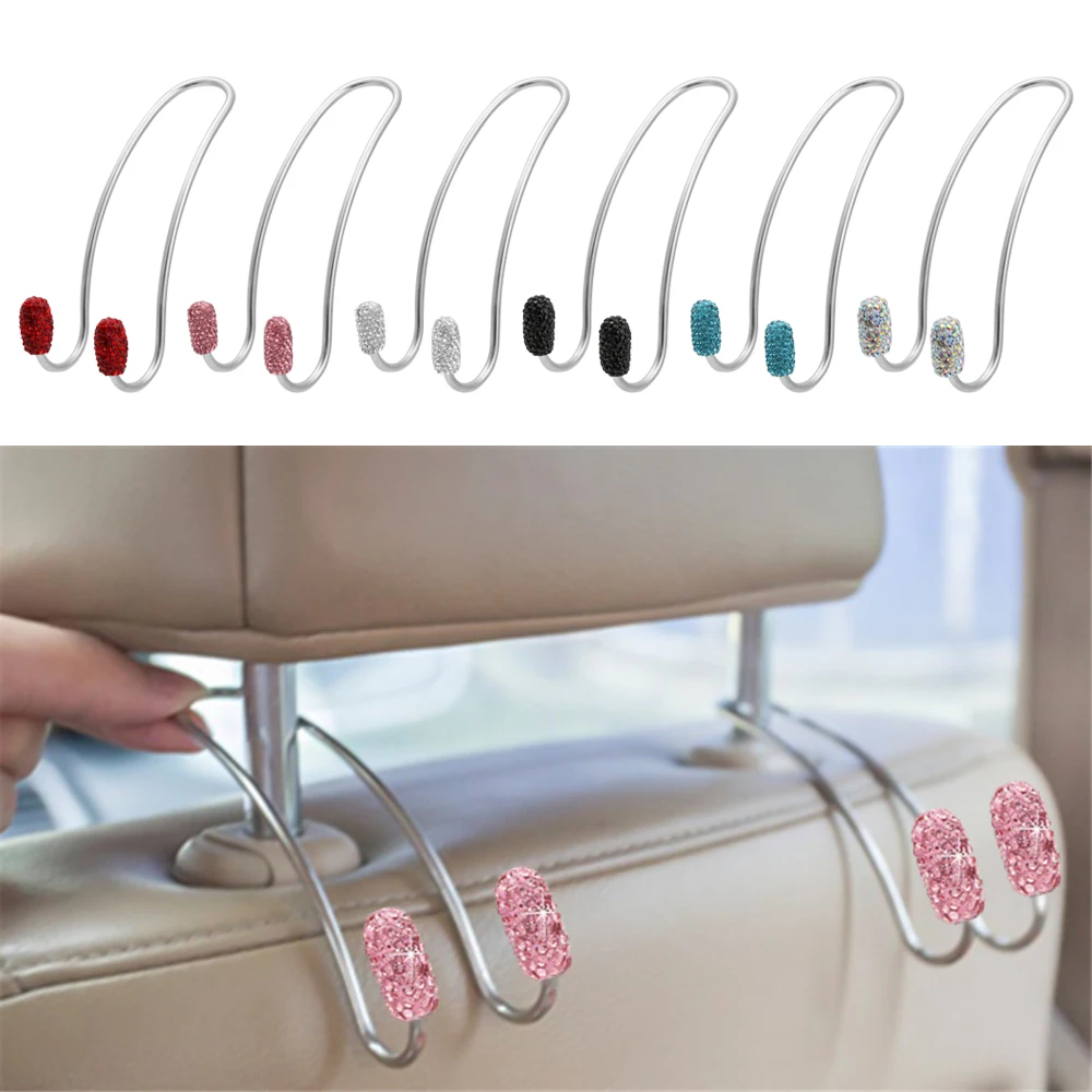 

top 2Pack Seat Back Organizers Bling Diamond Universal Car Hangers Headrest Bag Rack Strong Durable Auto Backseat Storage Hooks