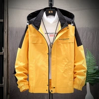 mens fashion plus size functional work jacket spring and autumn stitching contrast color loose hooded windbreaker jacket