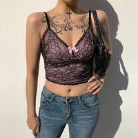 vintage 90s 2021 sexy lace patchwork v neck y2k goth caims top women dark acdemia aesthetic kawaikk clothes bow slim crop top