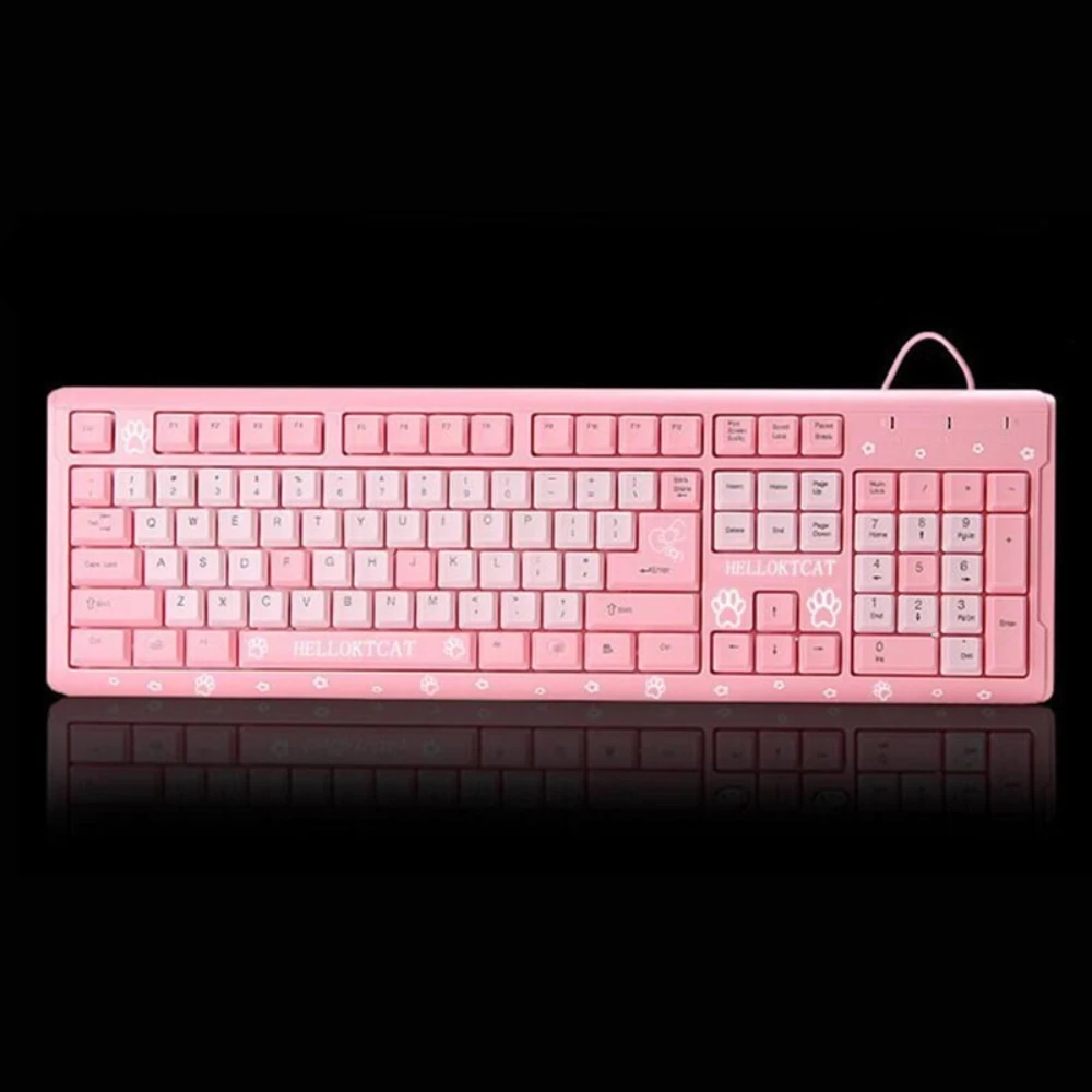 

104-key Cartoon Pink Cat Claw Keyboard Ultra-thin Home Adjustable Waterproof Wear-resistant Wired Keyboard Computer Accessory