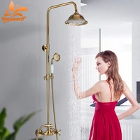 Suguword Gold Shower Faucets Set Bathroom Rainfall Shower Wall Mount Shower System Swivel Tub Spout Bath Shower Mixer Faucet Kit