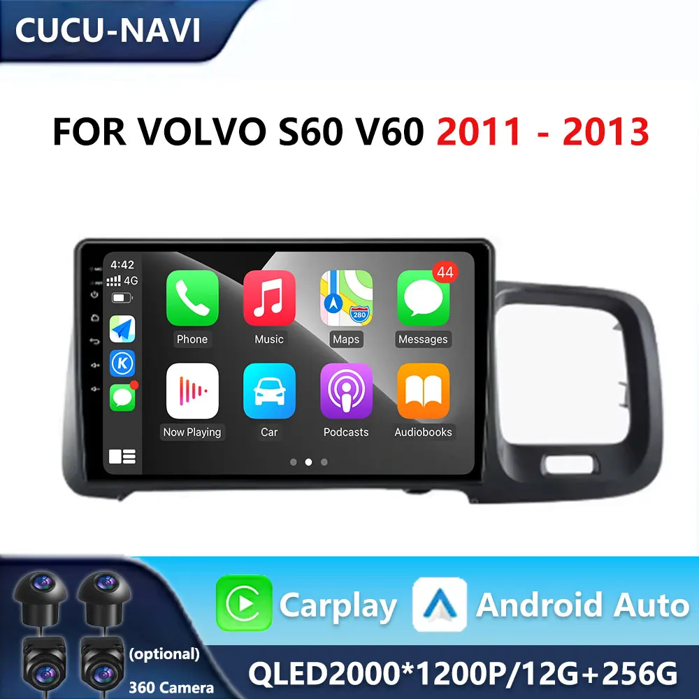 Фото интеллект Android Auto для Volvo S60 V60 2011-2013, автомобильный видеомультимедийный плеер, Bluetooth, GPS-навигация, QLED, IPS-экран №1