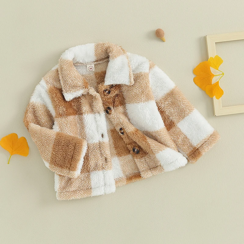 

Baby Girls Boys Autumn Winter Coats Long Sleeve Lapel Button Down Plaid Outerwear