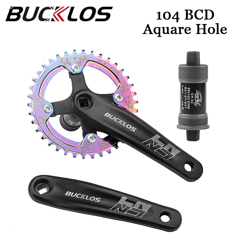 BUCKLOS Bicycle Square Hole Crankset 104 BCD MTB 30T 32T 34T 36T 38T 170mm Crank Narrow Wide Bike Crown Set Part |