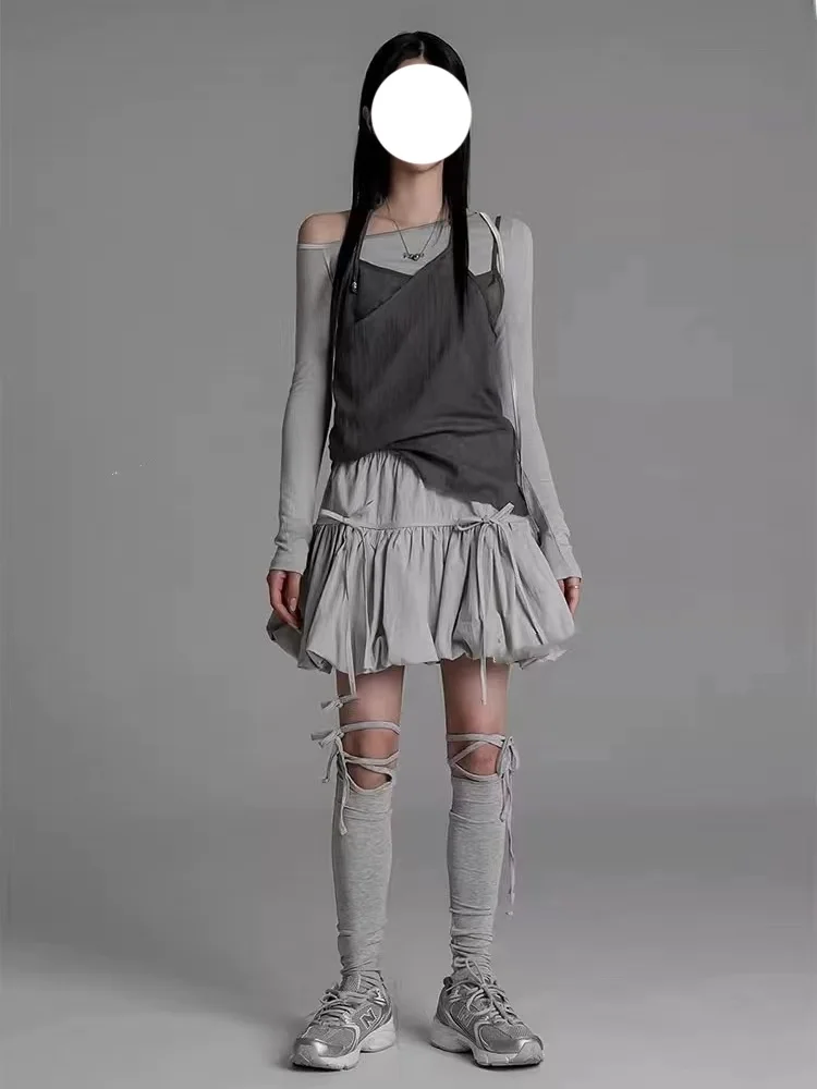 Осенний дизайн двухслойная плиссированная майка с разрезом женская шикарная