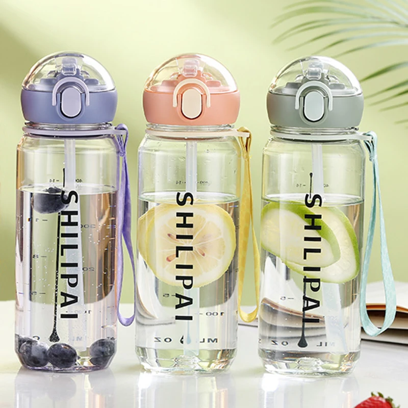 

1Pcs Plastic Straw Cup Bouncing Water Cup Outdoor Clear Sports Cup Water Bottle With Hanging Rope for Home Outdoor Travel
