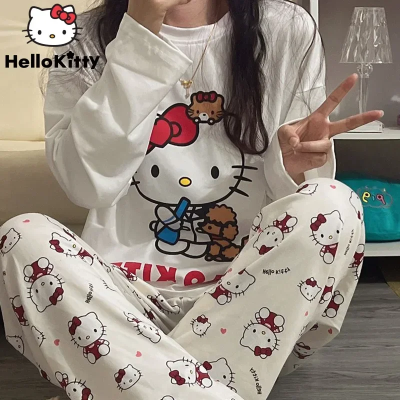 Kawaii Sanrio Hello Kitty пижамы Pochacco аниме мультфильм студенты осень зима полиэстер с