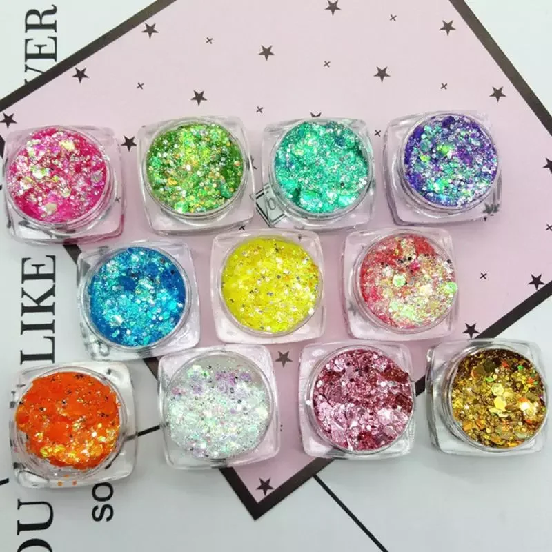 

18 Colors Mermaid Sequins Gel Holographic Sequins Hair Body Face Glitter Gel Art Loose Sequins Shimmer Diamond Eye Shadow TSLM1