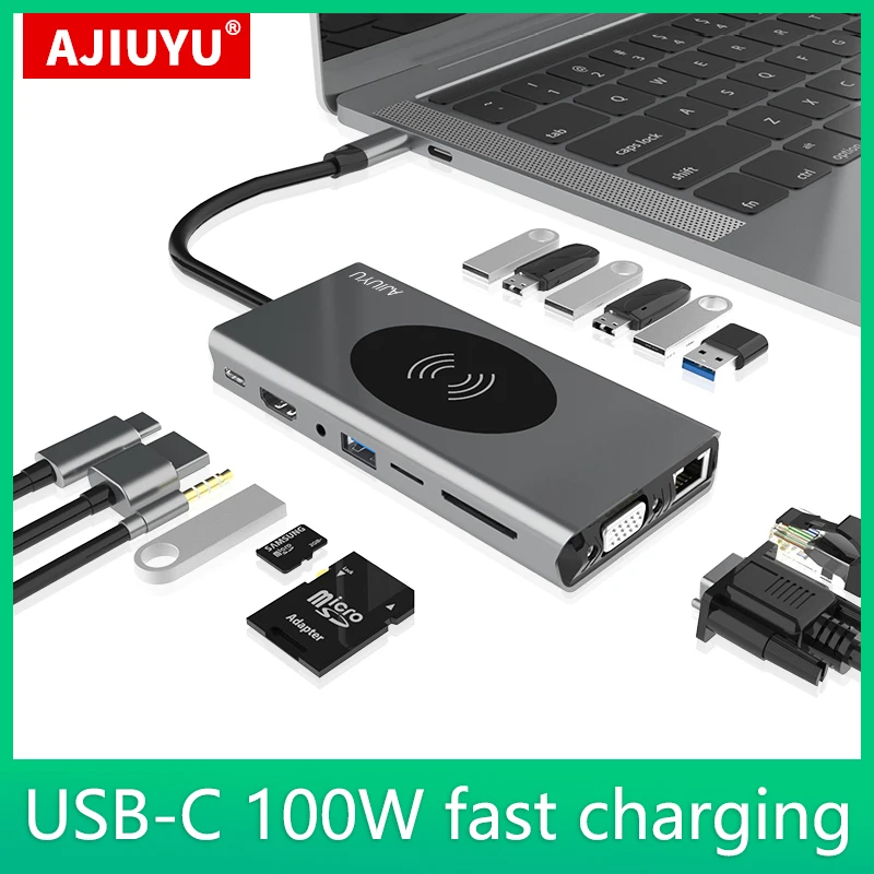 

USB Type C HUB to HDMI RJ45 Card Reader Lan Multi USB3.0 PD Fast Charging Adapter USB C HUB For MacBook Air Pro M1 Dock Splitter