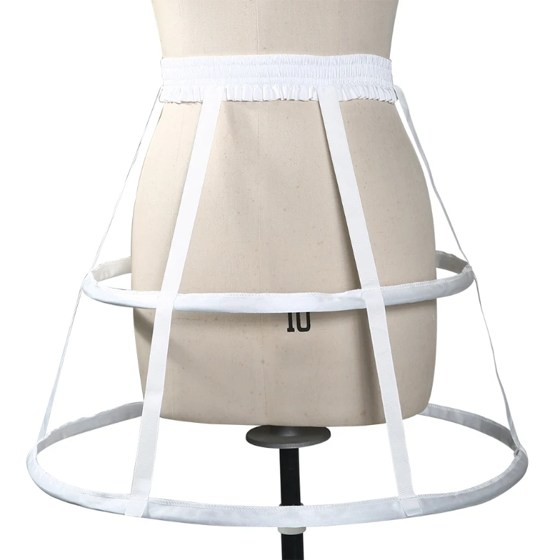 

Womens Bridal Wedding Crinoline Underskirt Elastic Waist Pannier Petticoat Vintage 2 Hoop Hollow Out Bustle Cage Skirt