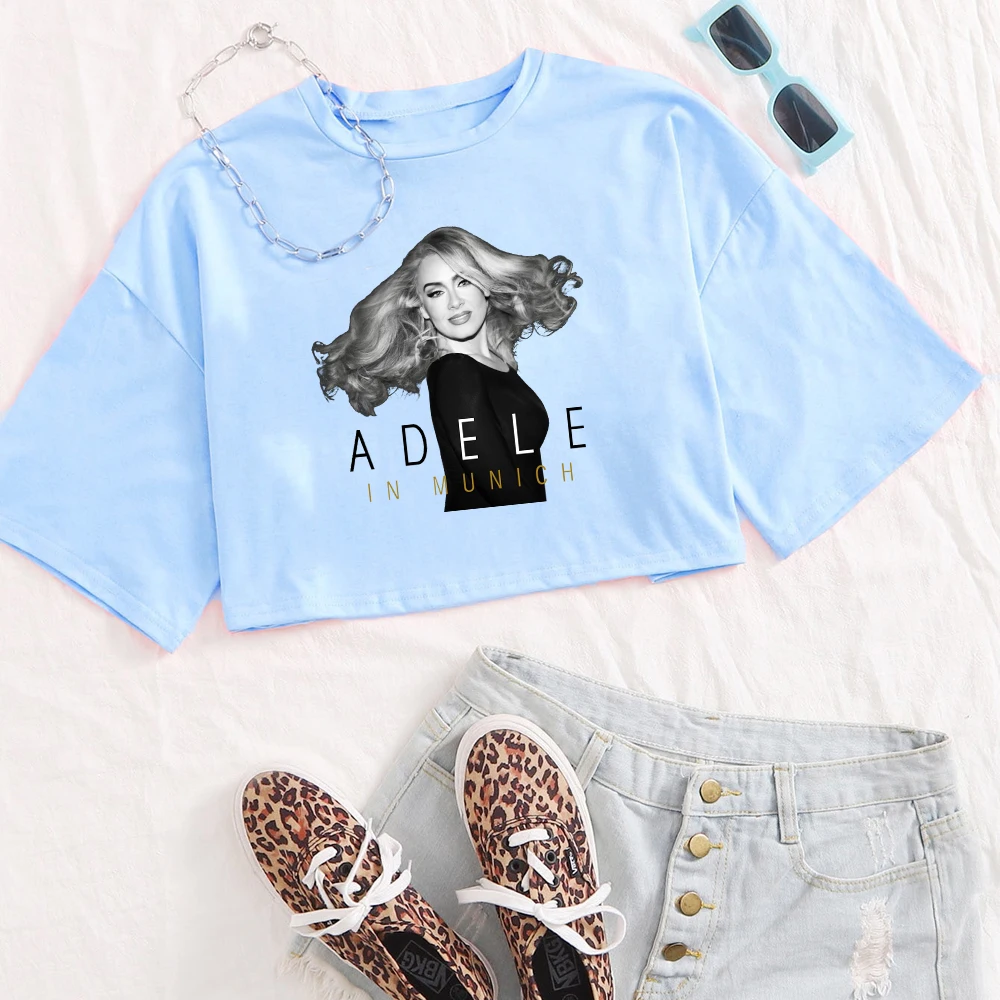 Adele In Munich Tour 2024 повседневные женские укороченные рубашки с круглым вырезом для