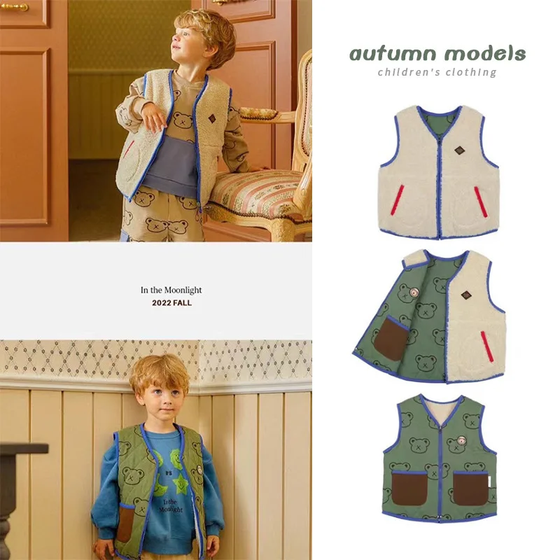 

Жилет, топ, Новинка осени 2022, утепленный двухсторонний жилет с мультяшным рисунком для мальчиков, хлопковый Детский свитшот, костюм, детская...