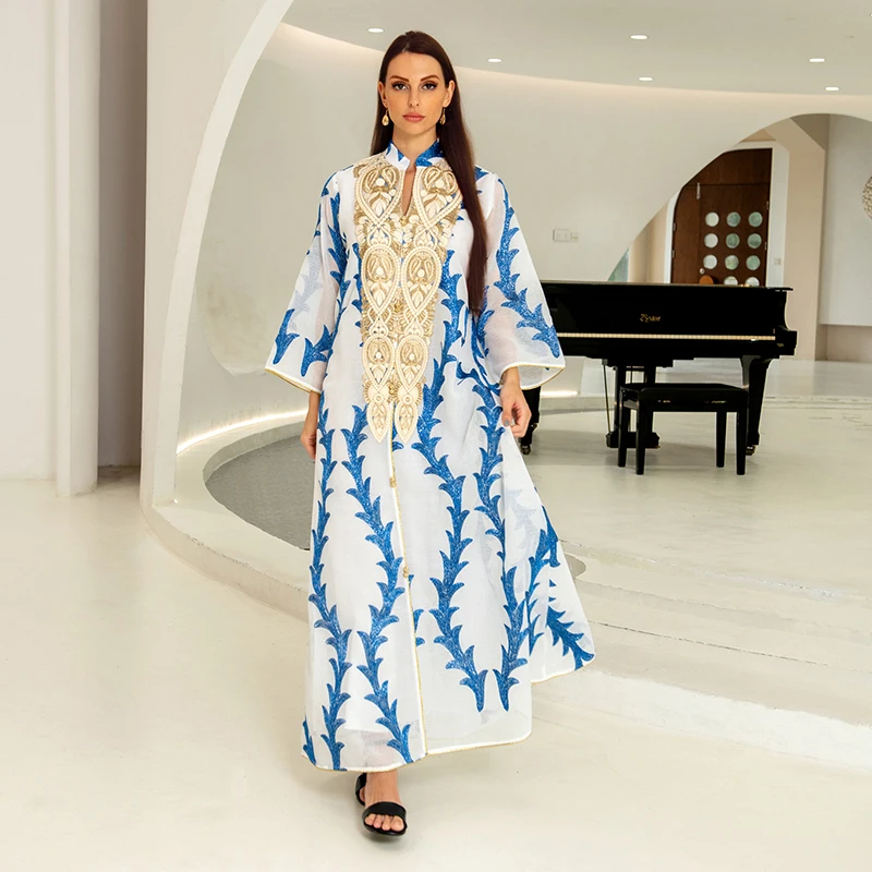 Embroidery Dubai Turkey Cotton Abaya For Muslim Women 2022 Jacquard Under Femme Saudi Arabia Evening Abaya Dress Kaftan Moroccan