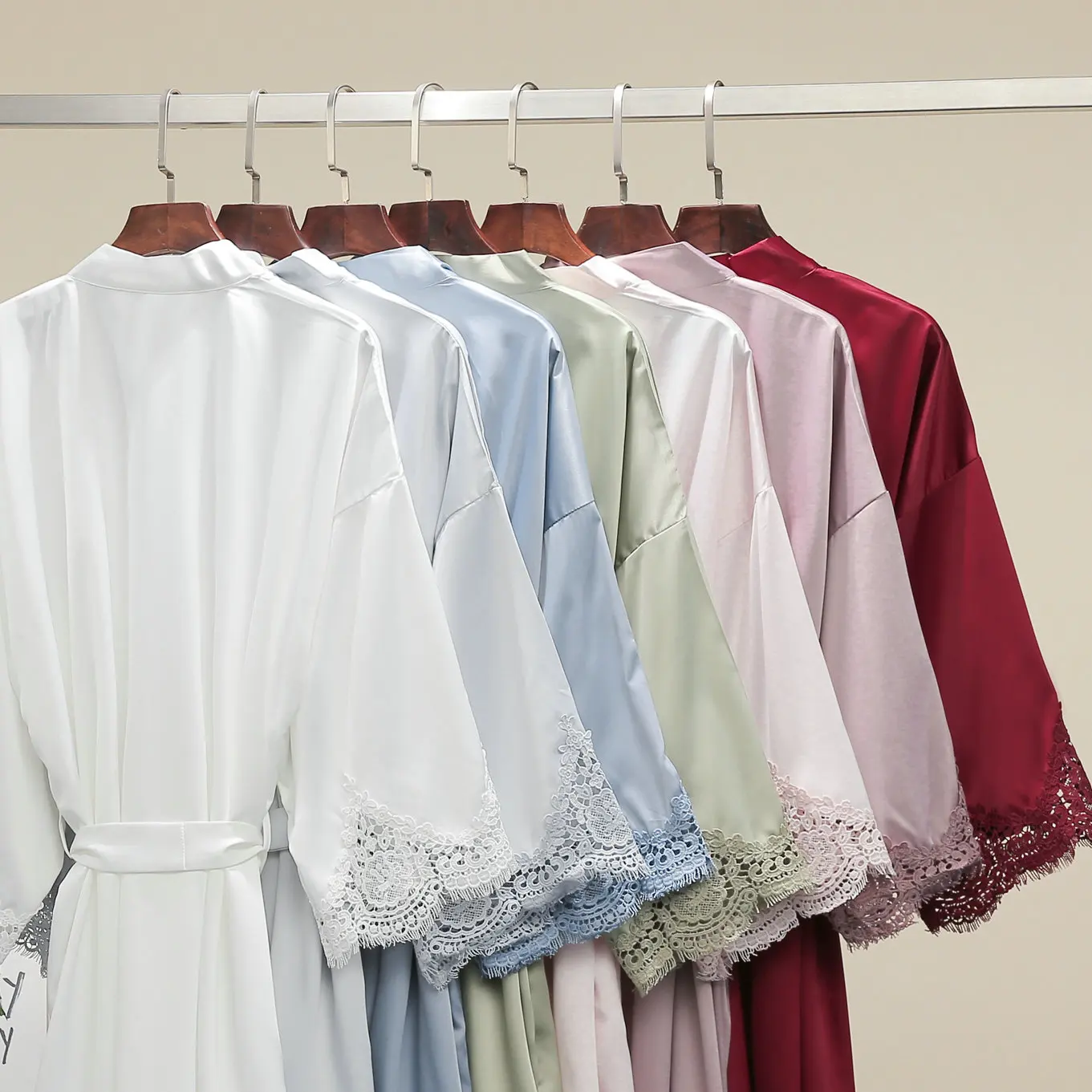 Women Matt Satin Lace Robe Bridesmaid Robe Bride Robe Bridal Wedding Satin Robe Bathrobe Sleepwear Plus Size Robe