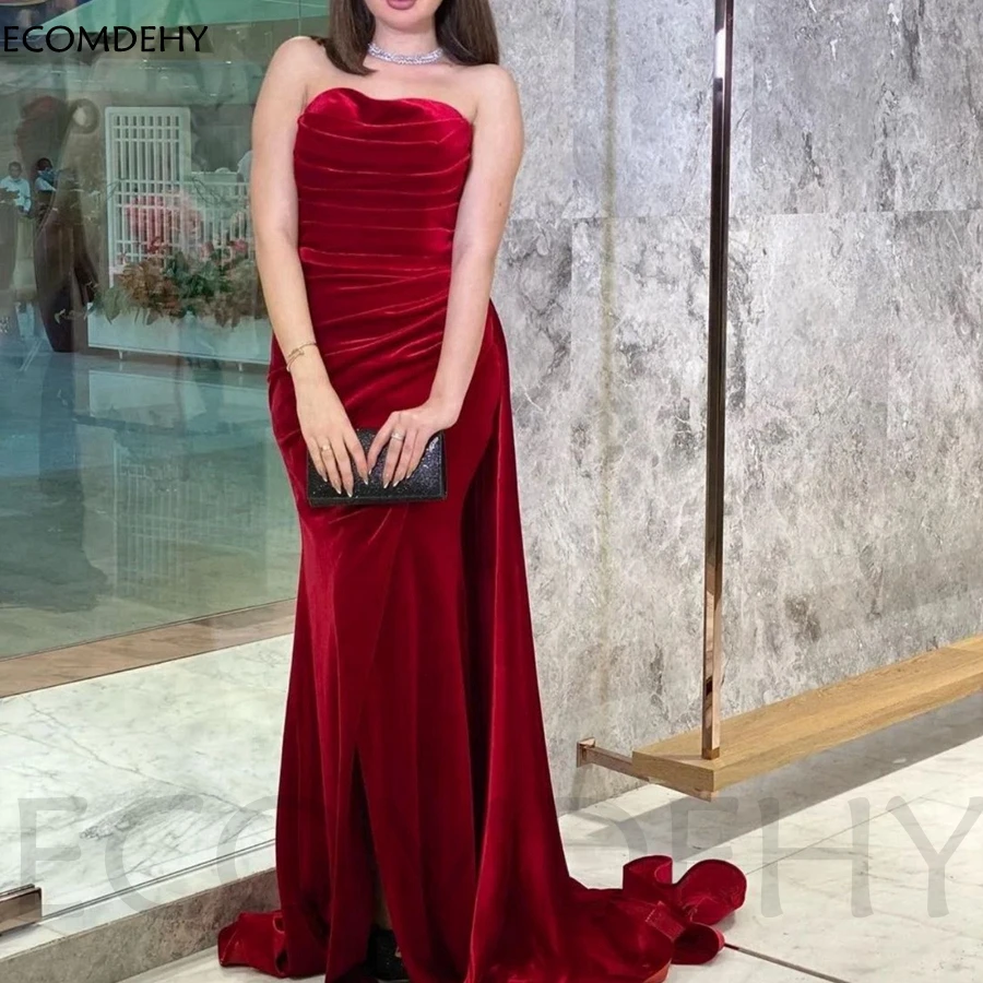 

Женское бархатное вечернее платье-русалка, Бордовое платье, бальное платье для вечеринок, 2023