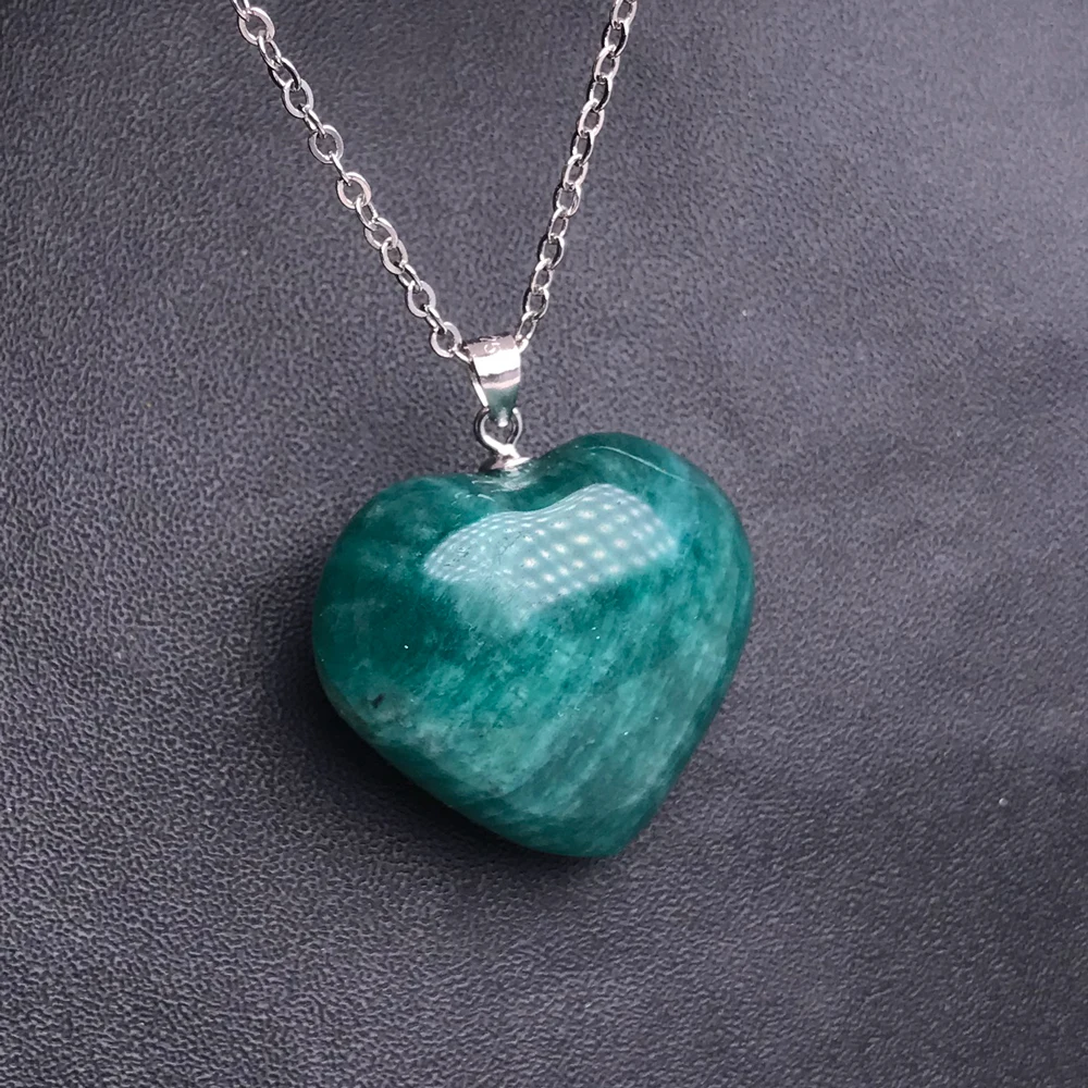 Подвеска в виде сердца из 100% натурального амазонита серебро 925 пробы женский