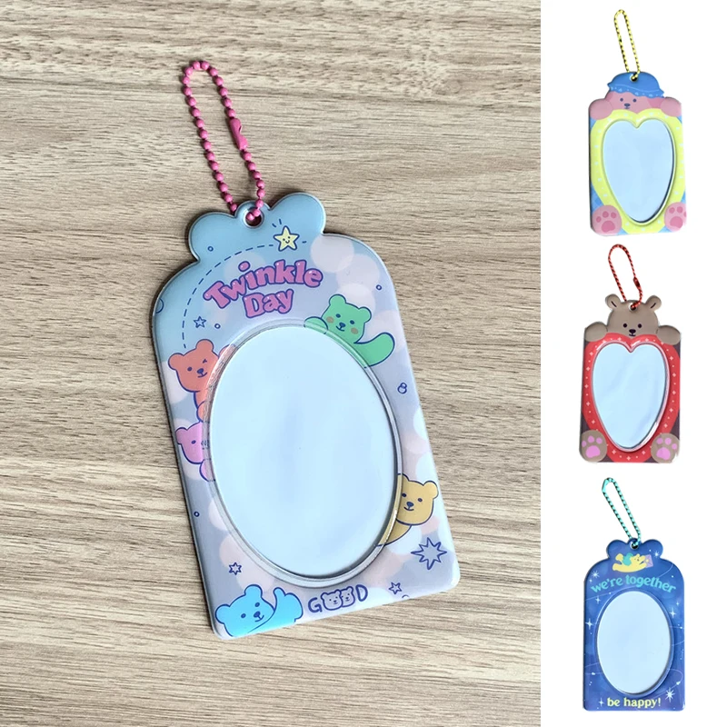 

Ins милый медведь 3 дюйма держатель фотокарт с цепью водонепроницаемый протектор Kpop Idol фото карты рукава брелок для автобуса