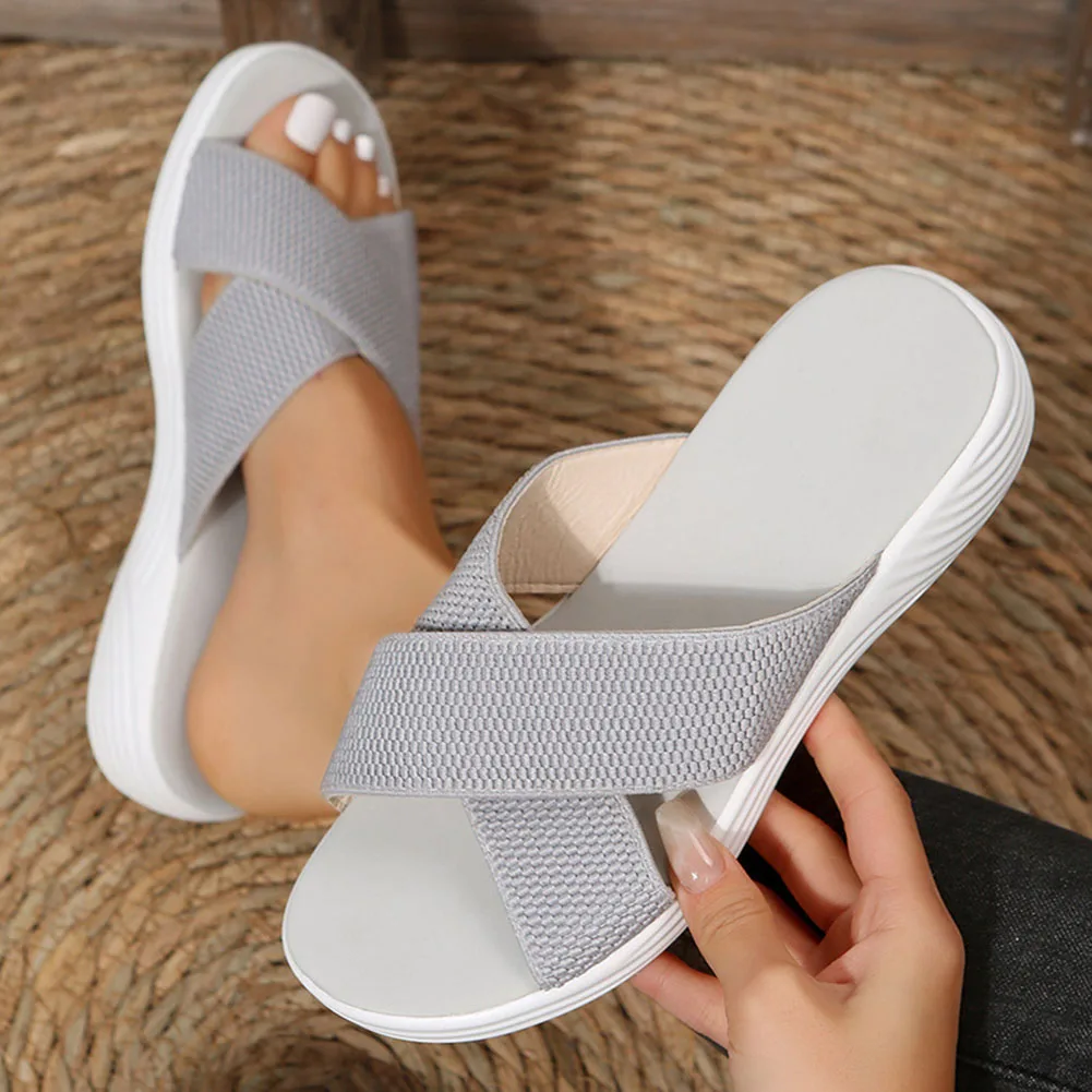 Fashion Wedges Sandals With Crossed Strap Wear-Resistance Non-Slip Shoes For Pool Beach