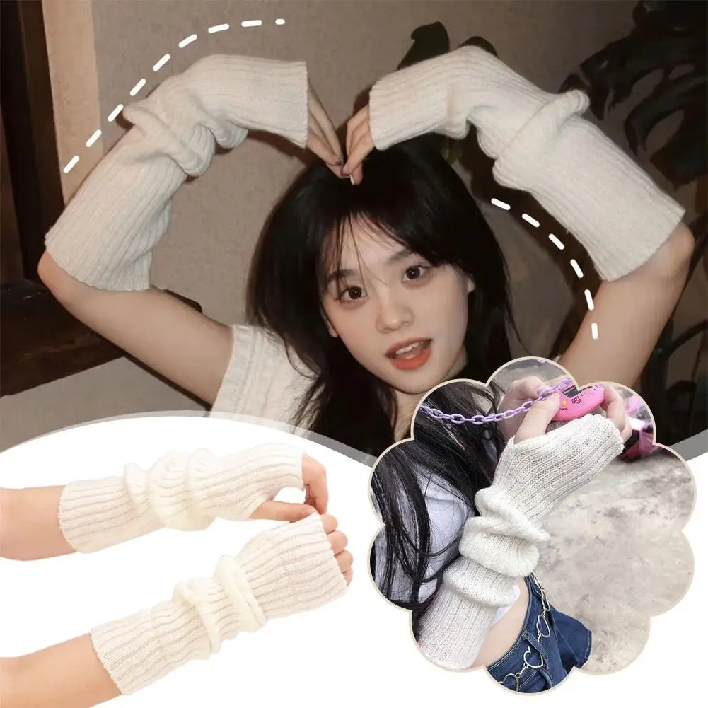 JK Lolita Косплей Девушки Перчатки без пальцев Грелки для рук Kawaii Goth Белые Y2k Работа