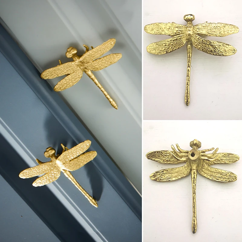 

Vintage Animal Shape Furniture Handles Retro Brass Dragonfly Drawer Pull Knobs Gold Color Dresser Cabinets Handles Hardware