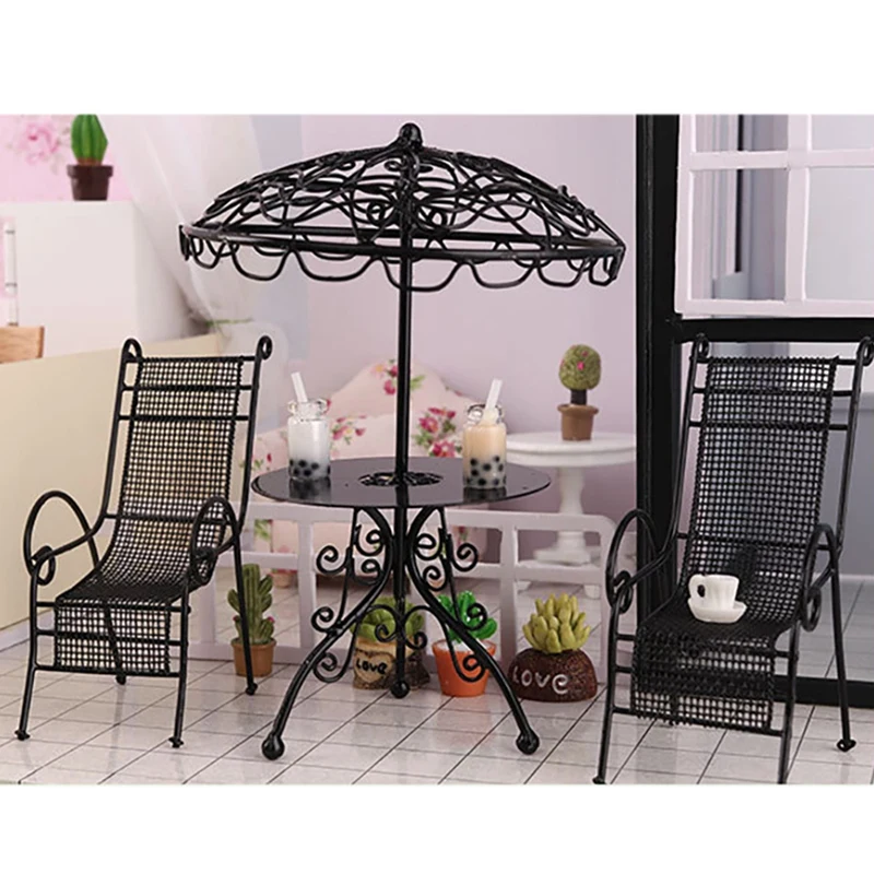 

3Pcs/Set 1/12 Dollhouse Miniature Outdoor Coffee Table Chair Dollhouse Furniture Garden Decor Accessories