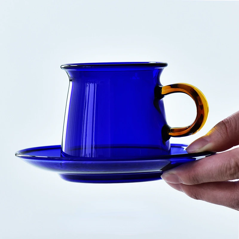 

220 мл цветная термостойкая стеклянная кофейная чашка в стиле ретро блюдце ручная работа чайная чашка для воды креативная чашка и набор блюд...