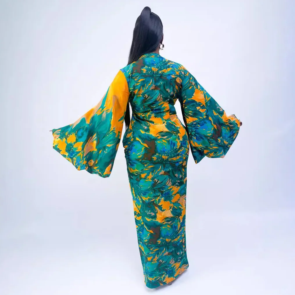 Платье макси с расширяющимся книзу рукавом африканские платья для женщин