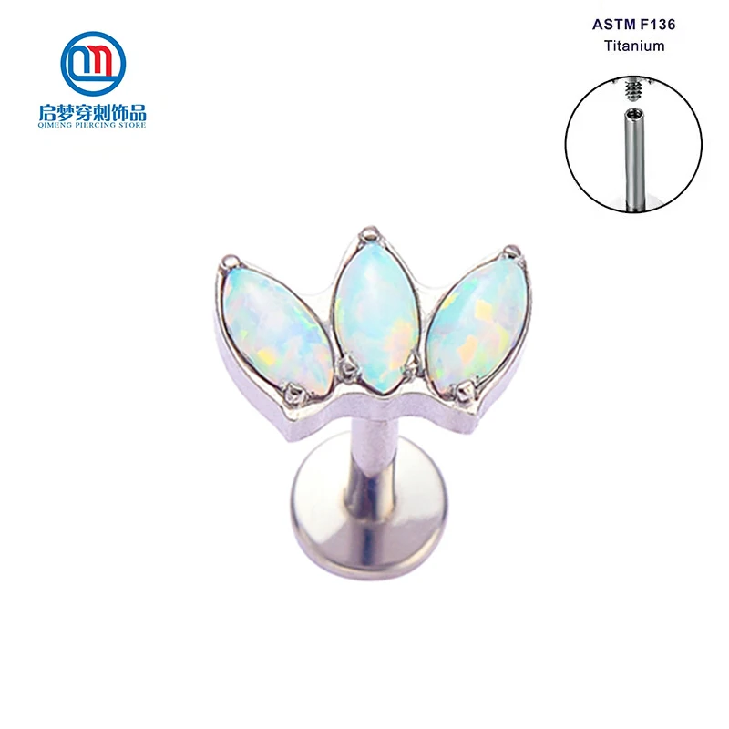 

ASTM F136 Titanium New Product Clover Prong Set Opal Turquoise Marquise Labret Lip Stud Body Piercing Jewelry