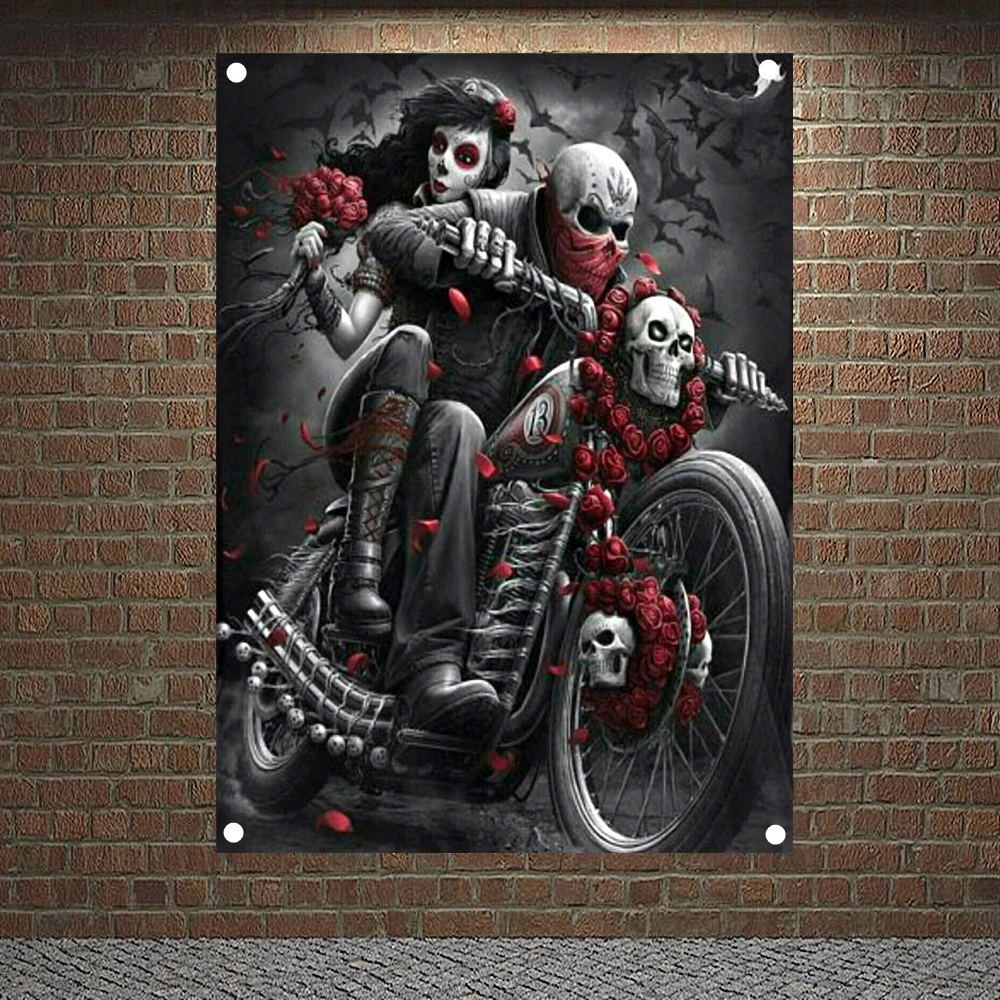 

Skeleton Rider Posters, Tapestry HD Wallpapers Home Decor Skull Tattoo Art Banners Flags Wall Hanging Ornaments Canvas Painting