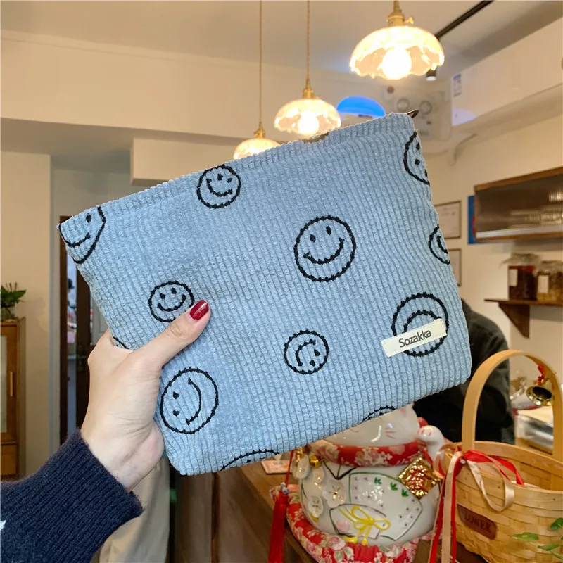 Japanese Style Corduroy Cosmetic Bag Women Handbags Purses Smile&Dots Makeup Organizer Storage Makeup Bag Girls Pencil Case Bags