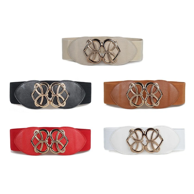 

Womens Ladies Wide Thin Elastic Cinch Stretch Waist Belt Buckle Dress Waistband