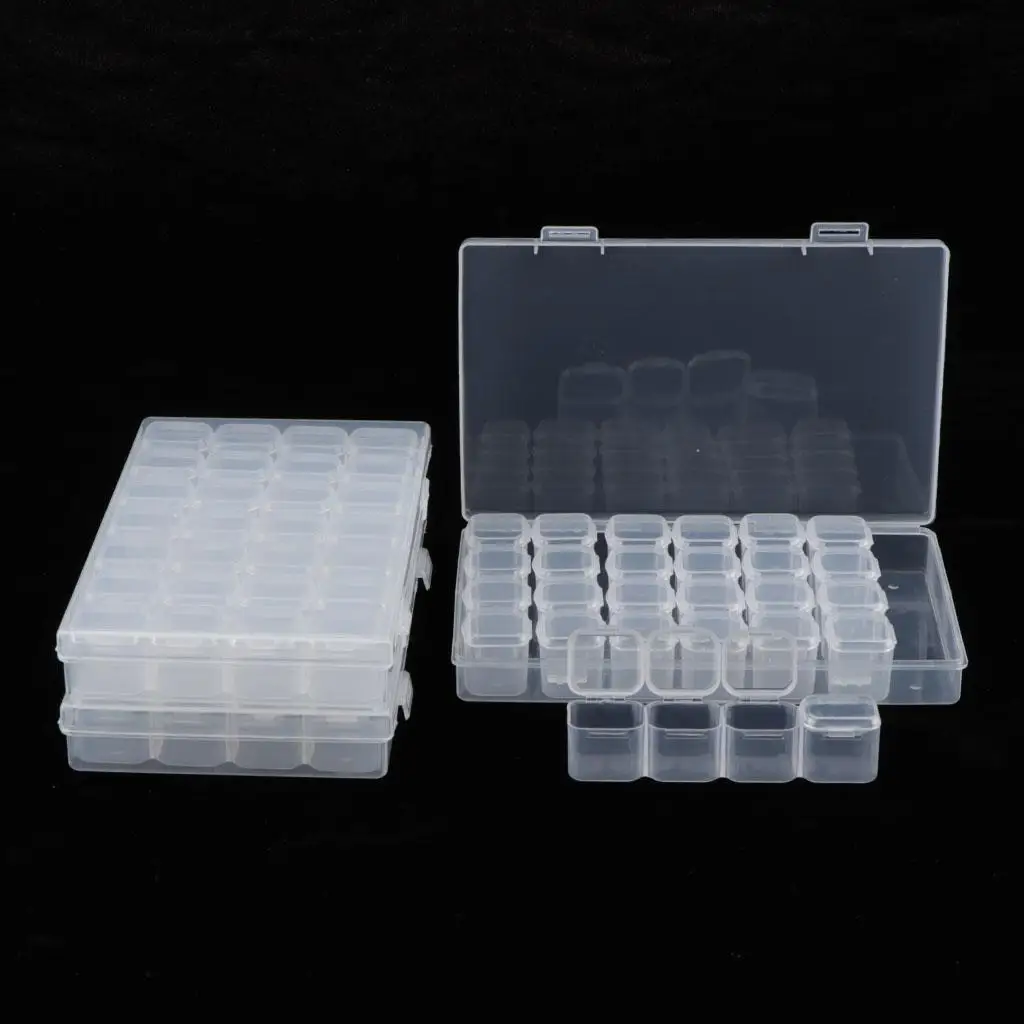 

3pcs 28 Grids Plastic Box Nail Tips Pill Small Storage Clear Holder