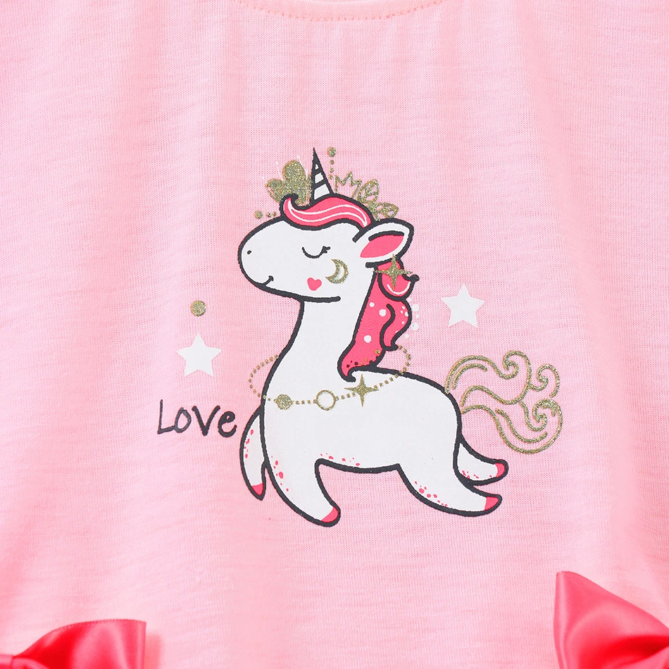 Новинка 2024 летнее платье для девочек хлопковое с мультяшным единорогом Сетчатое