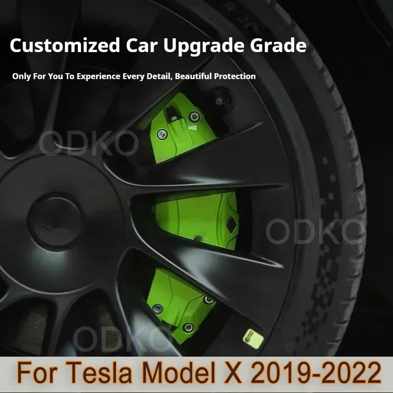 Фото Для Tesla Model X 2019-2022 крышки тормозных суппортов, набор из 4 чехлов суппорта, 19 20 дюймов, аксессуары из алюминиевого сплава №1