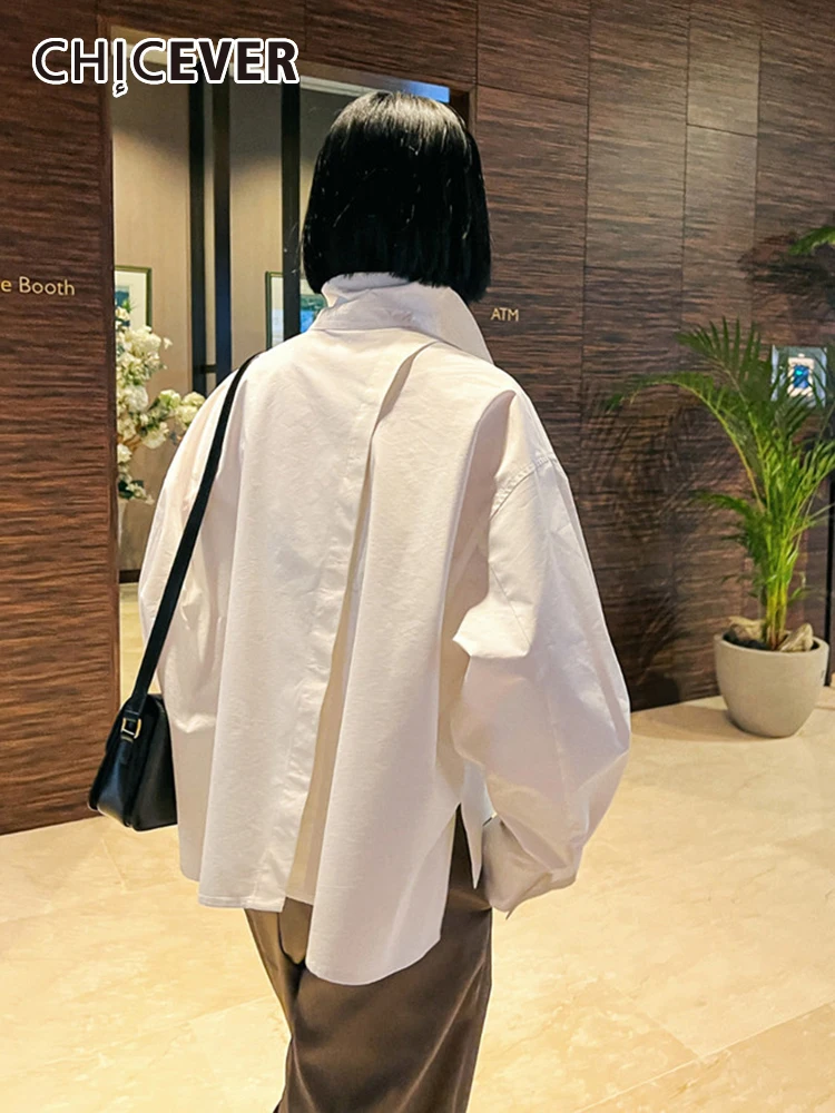 

CHICEVER Asymmetrical Blouses For Women Lapel Long Sleeve Single Breasted Minimalist Folds Spring Casual Shirt Female 2023 New