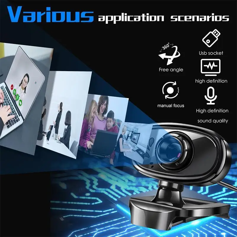

Веб-камера Hd 720p, встроенный цифровой микрофон, поворот на 360 градусов