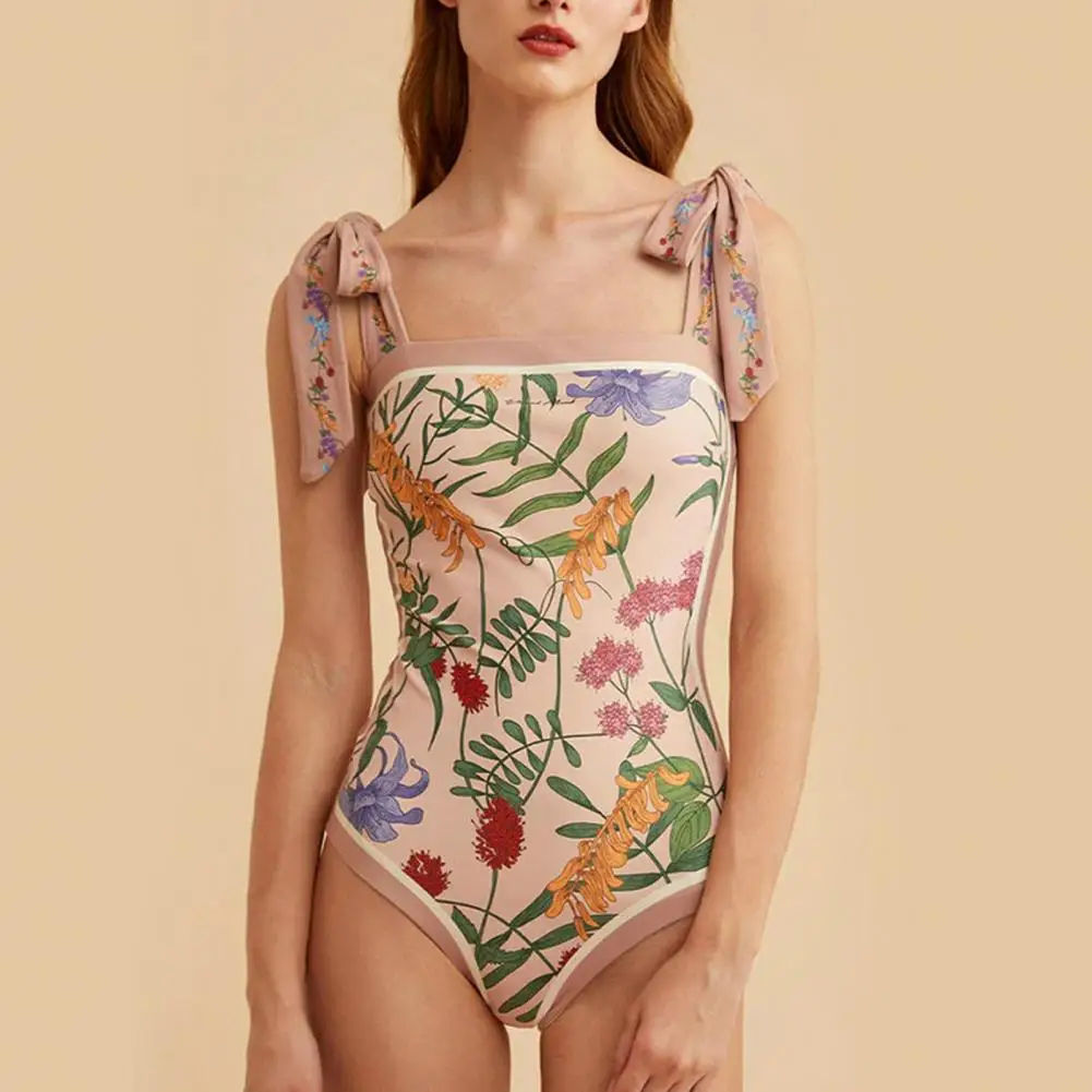 

Красивый женский Монокини, купальный костюм с квадратным воротником и открытой спиной, Двусторонняя одежда, Цельный купальник с цветочным принтом