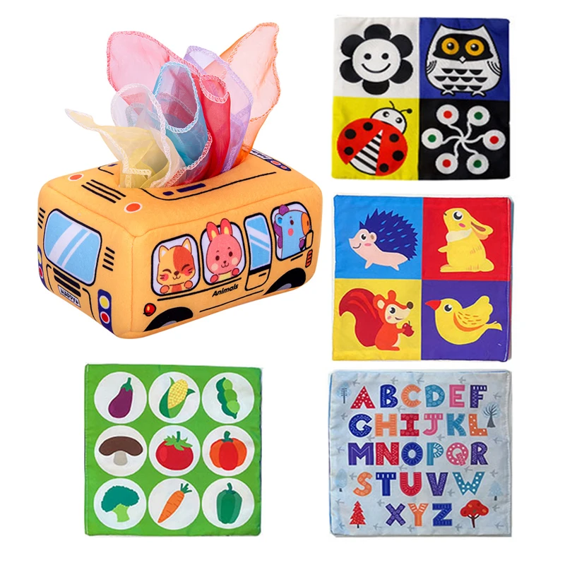 

Коробка для детских салфеток Монтессори, развивающие игрушки, красочная мягкая сенсорная игрушка для малышей, упражнение на палец, нагнета...
