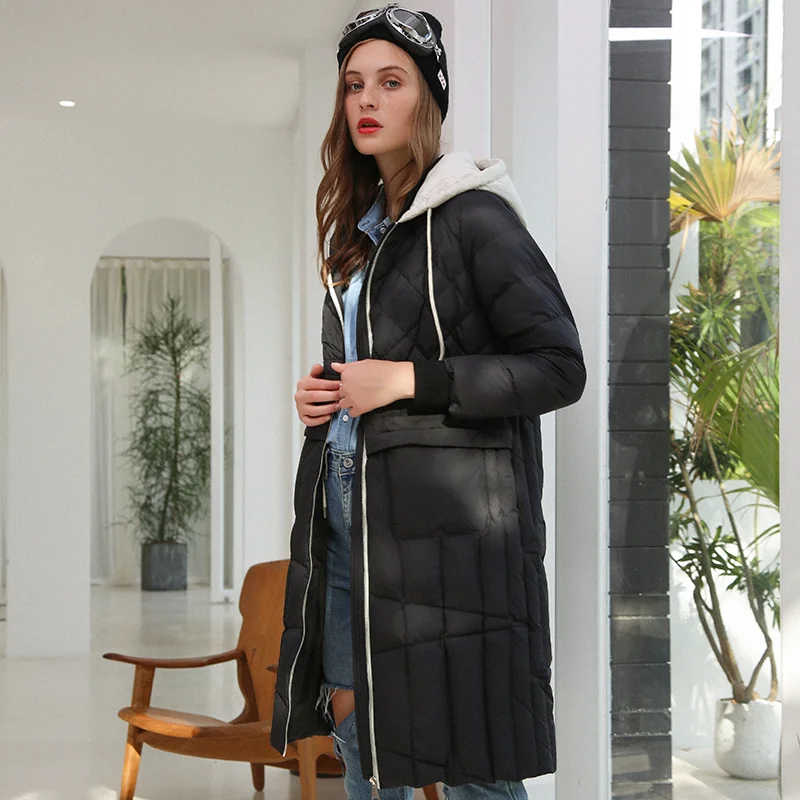DEODAR Winter Women 90% White Duck Down Jacket Ultra Light Casual Warm Windproof Outwear Fashion Long Hooded Lady Clothes Black