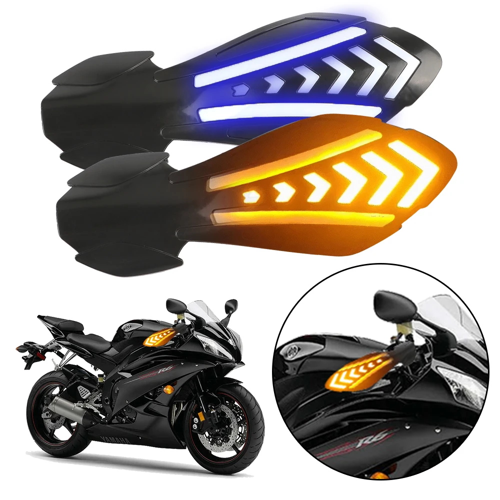 

Motocross Handlebar Guards 1 Pair Windproof Motorcycle Handguards Protector Shield Waterproof with LED Flowing Turn Signals