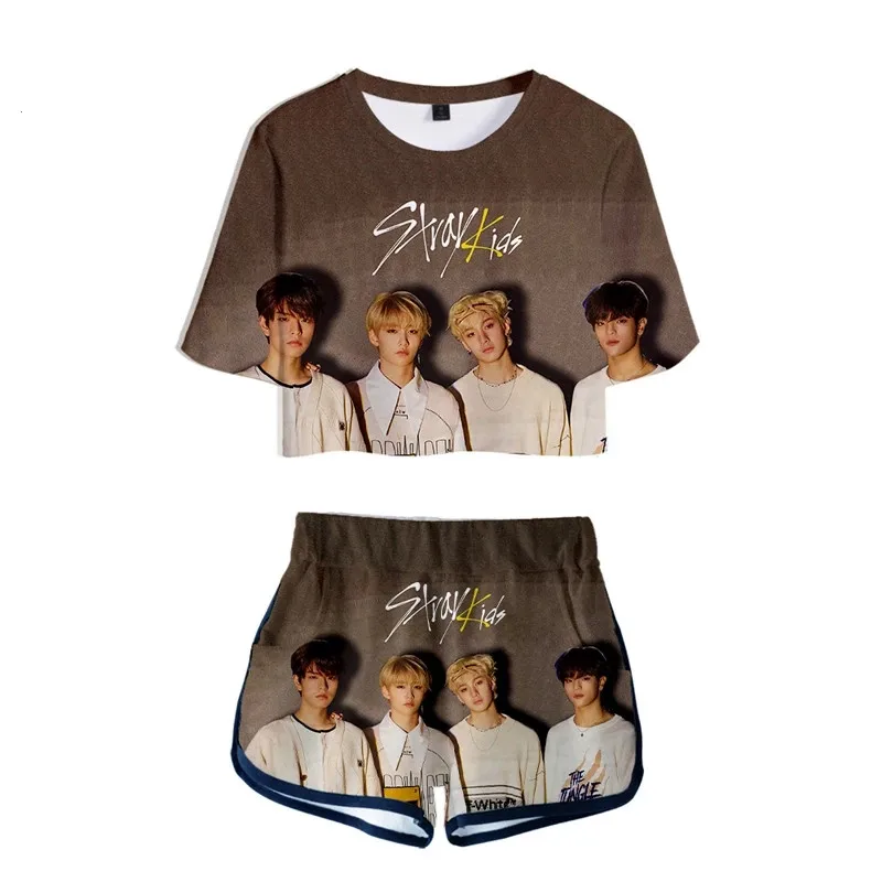 Kpop Stray Kids SKZ комплект из футболки и шортов Модный Harajuku сексуальные Клубные наряды