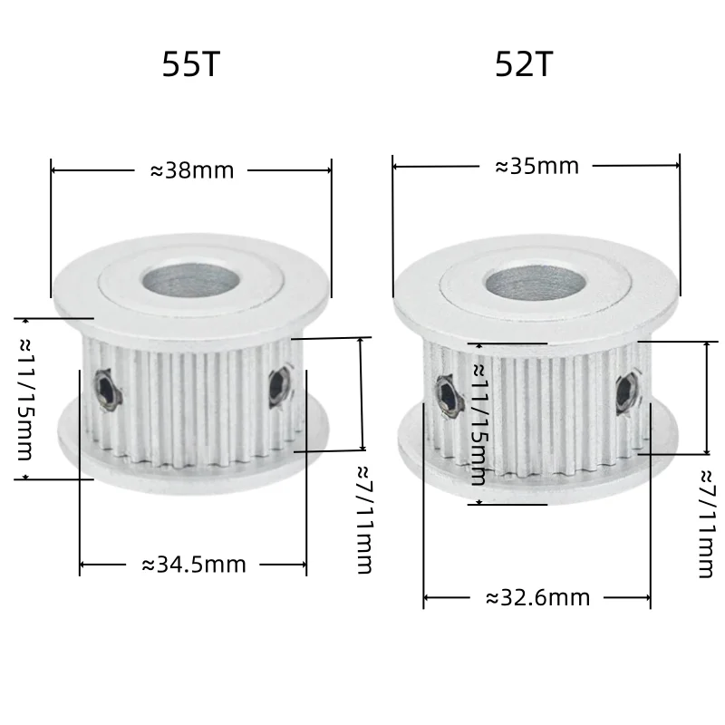 Фото Зубчатый шкив GT2 с 38/40/42/44/45/46/50/52/55 зубьями, диаметр отверстия 5/6/6.35/7/8/10/12/14/15/16/17 мм, ширина ремня 6/10 мм, синхронный шкив-ролик №5