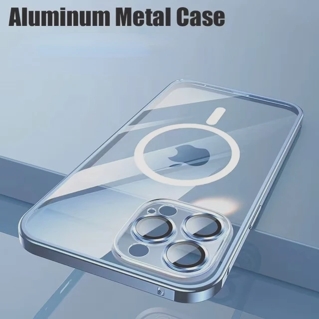 

Magsafe Metal Case for iPhone14 13 Pro Max Plus Magnetic Case for iphone 12Promax 13pro Aluminium Magnet Wireless Charging Cover