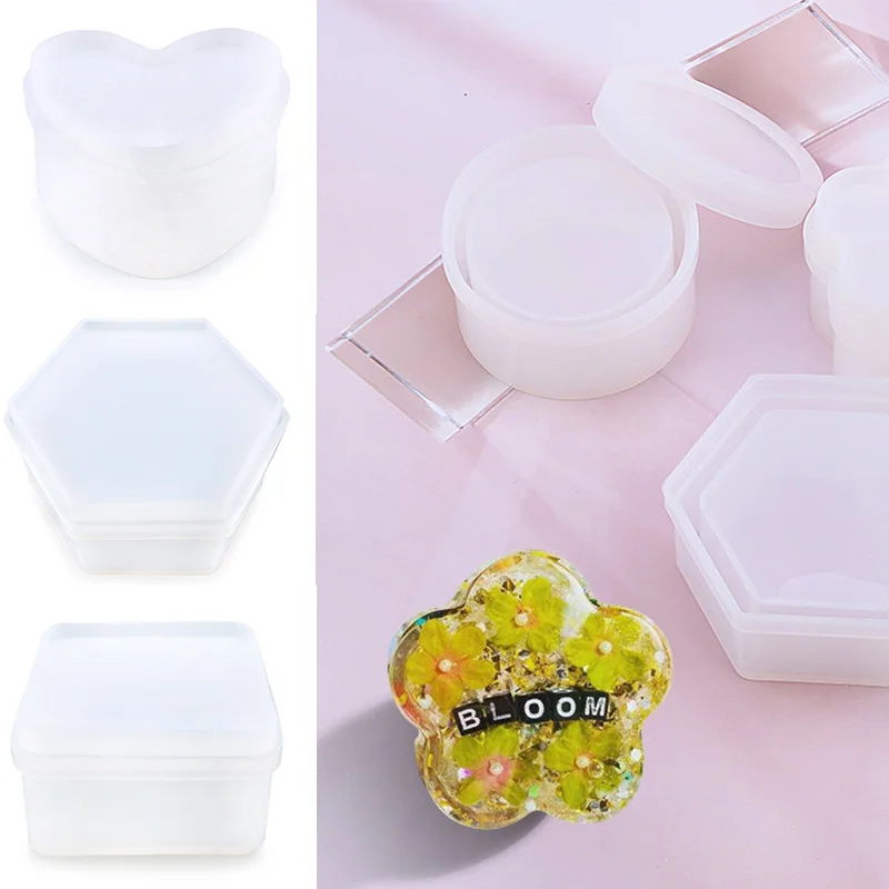 

5PCS 3D Silicone Molds DIY Resin Mold For Candle Cup Clay Jewelry Storage Flower Pot Table Storage Pen Holder Boxes Making Tools