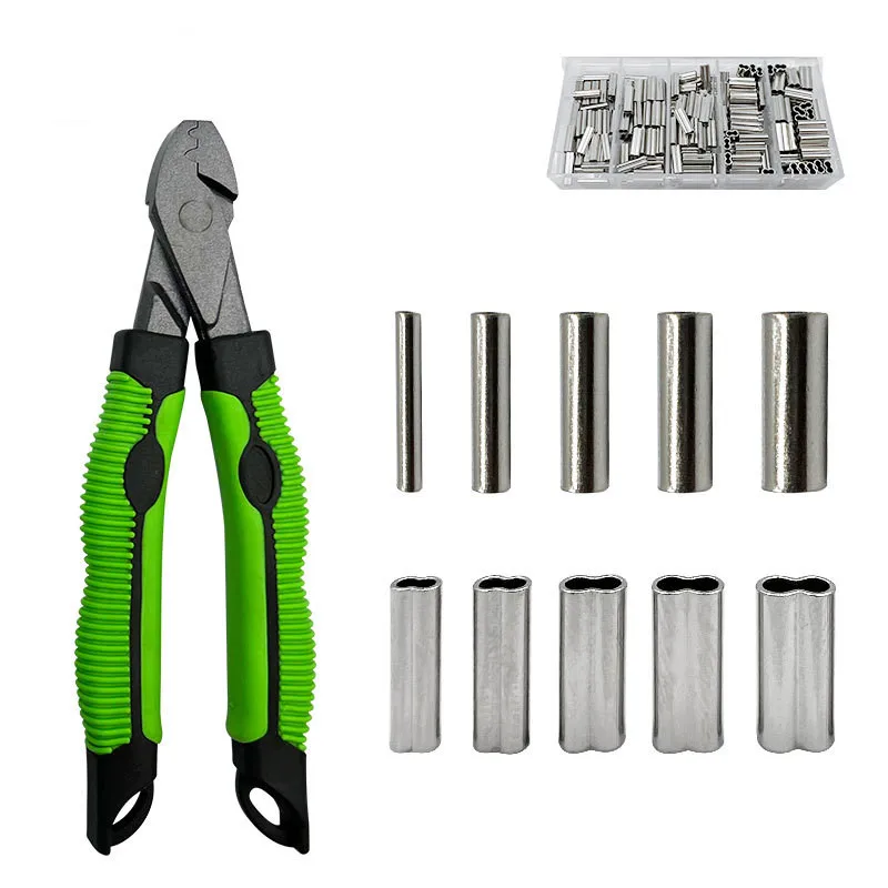 

200PCS Fishing Wire Tube Brass Fishing Single Double Barrel Crimping Sleeves Fishing Line Fishing Tube Connector &Press Pliers
