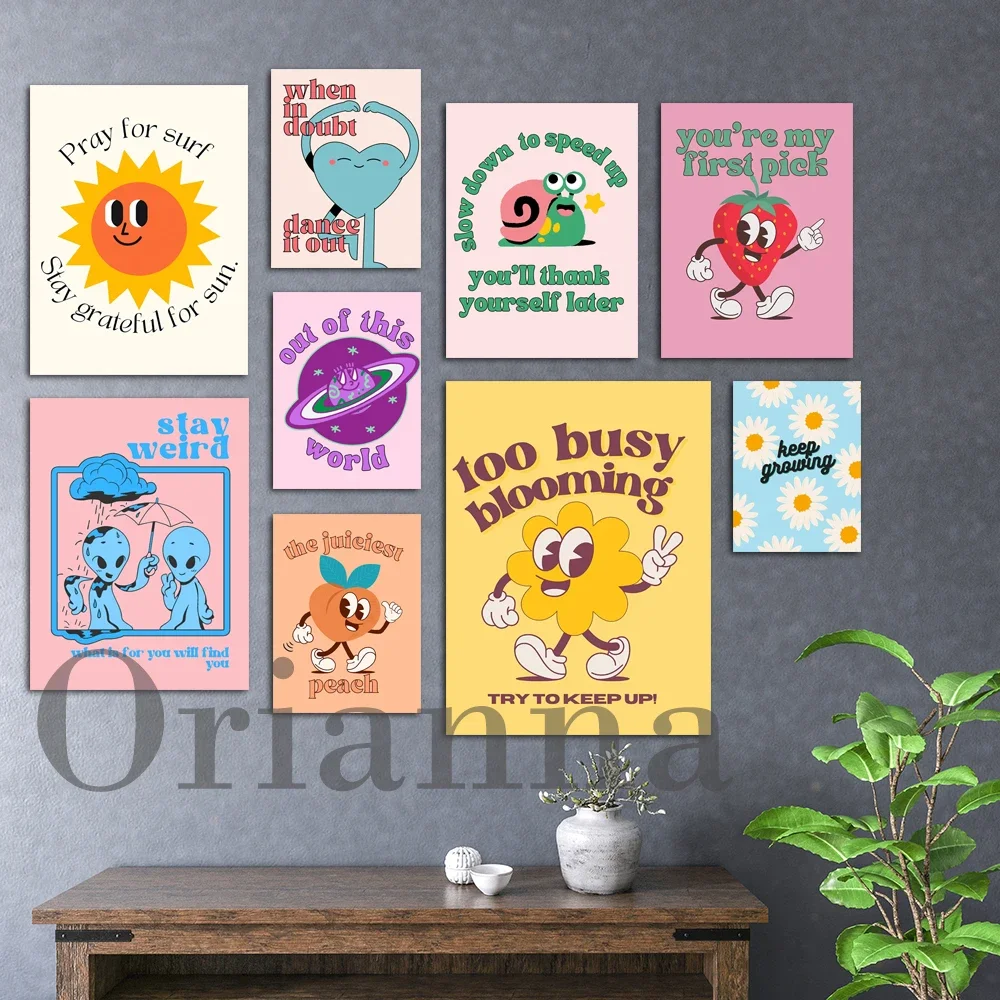 Ретро Милый Принт На Холсте С Изображением Инопланетного Сердца-солнце Земля