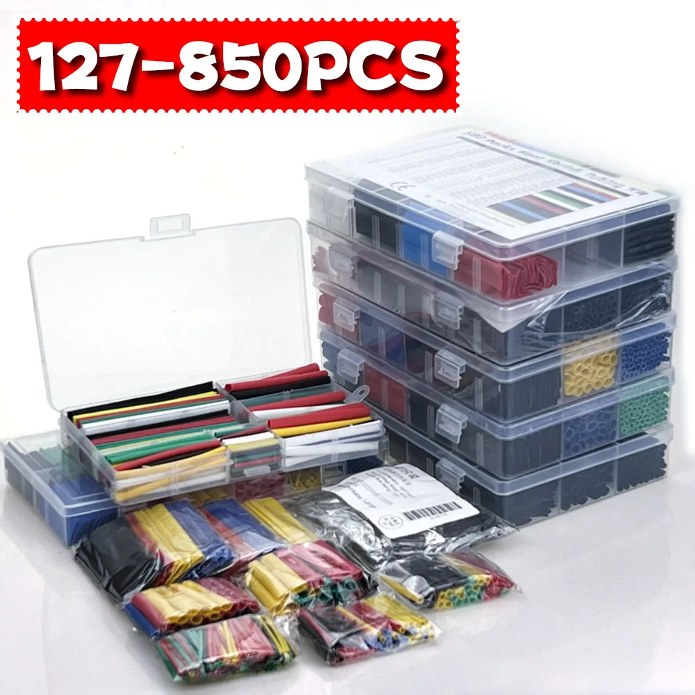 

127-850pcs Heat-shrink Tubing Thermoresistant Tube Heat Shrink Wrapping Kit Electrical Connection Wire Cable Insulation Sleeving