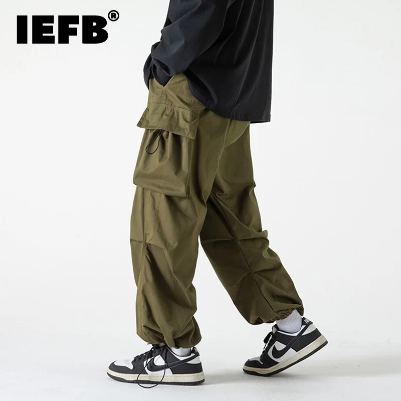 

IEFB Summer New Men's Loose Casual Work Pants Mulit Pockets Solid Color Overalls Wide Leg Vintage Fashion Male Trousers 9A5947