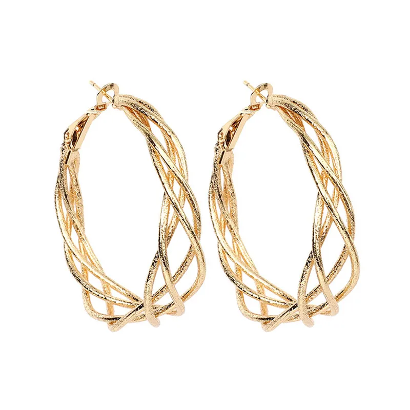 

8Seasons Simple Gold Color Color Drop Earrings For Women Punk Style Winding Layered Twist Big Circle Earrings Fashion Jewely