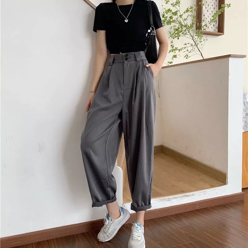 

Pants Women All-match Basic Summer Style Minimalist Ladies Ankle-Length Trousers Wide-leg Chic Leisure Popular Womens Pant